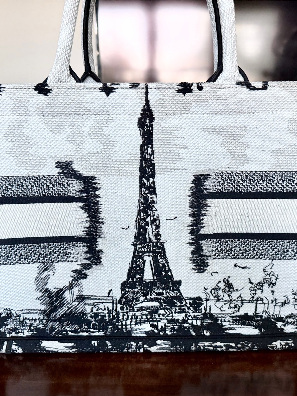 Dior Black and White Large Canvas 'Christian Dior' Tote - Picture 5 of 6